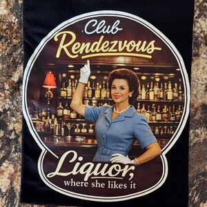 Gildan Black Tee with Club Rendezvous Bar Design